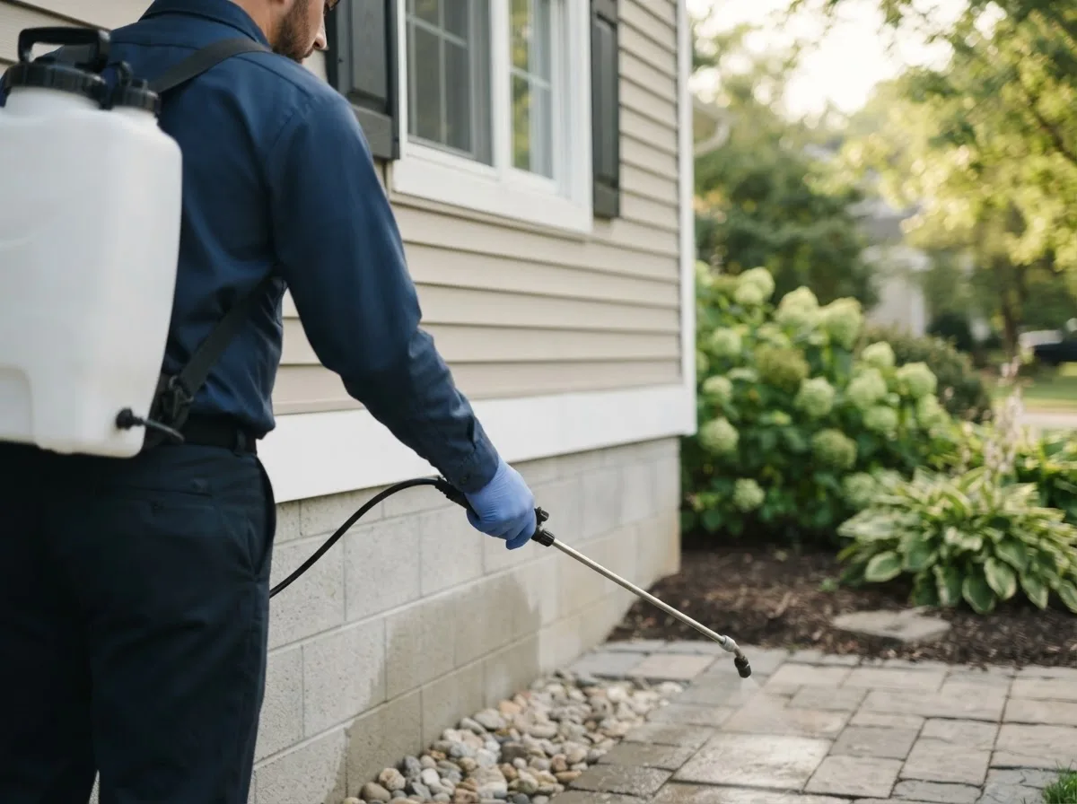 Pest control technician inspecting a home in Mapleton, OR